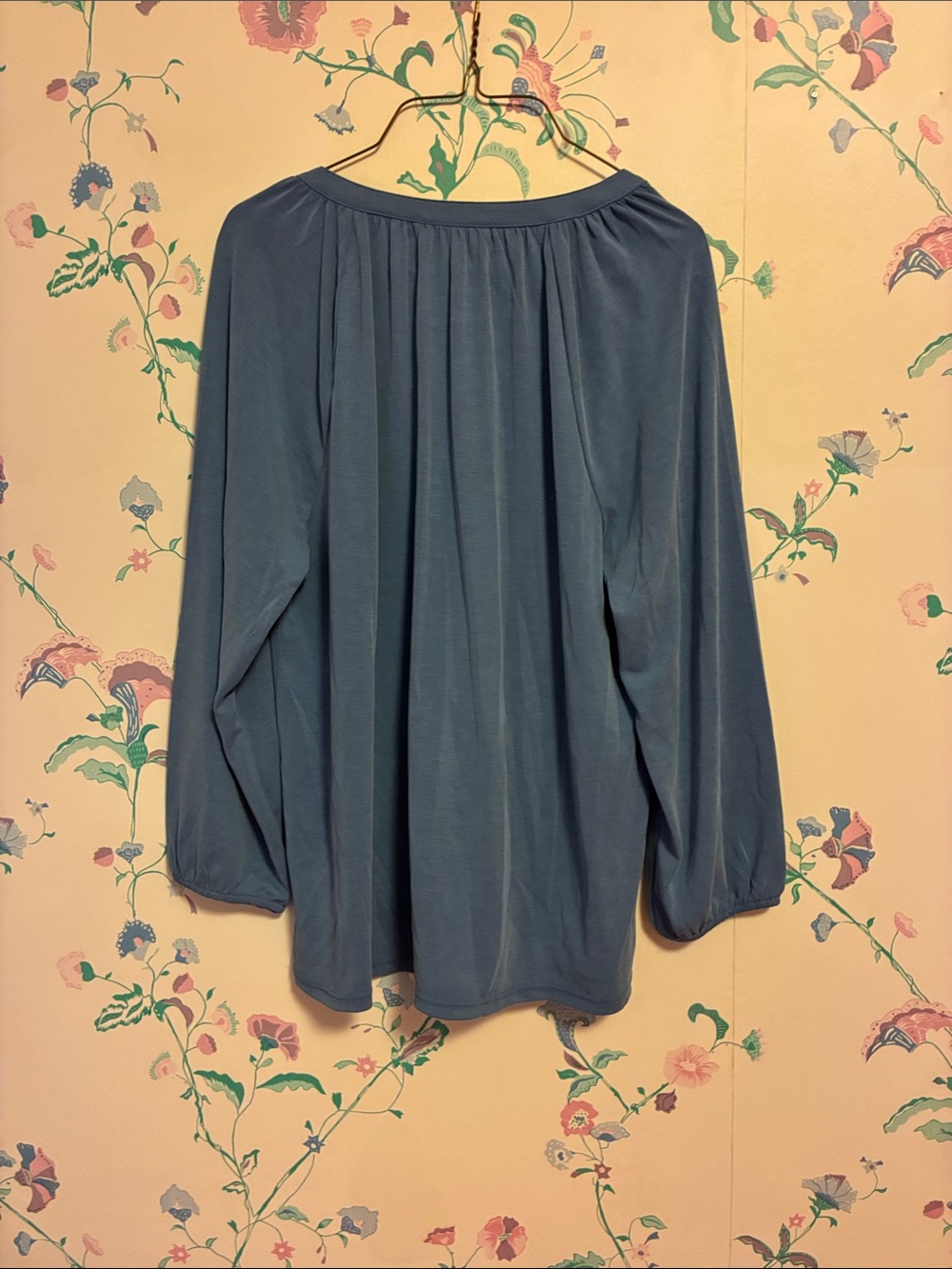 Lucky Brand Slate Blue Gathered Neck Long Sleeve Tunic